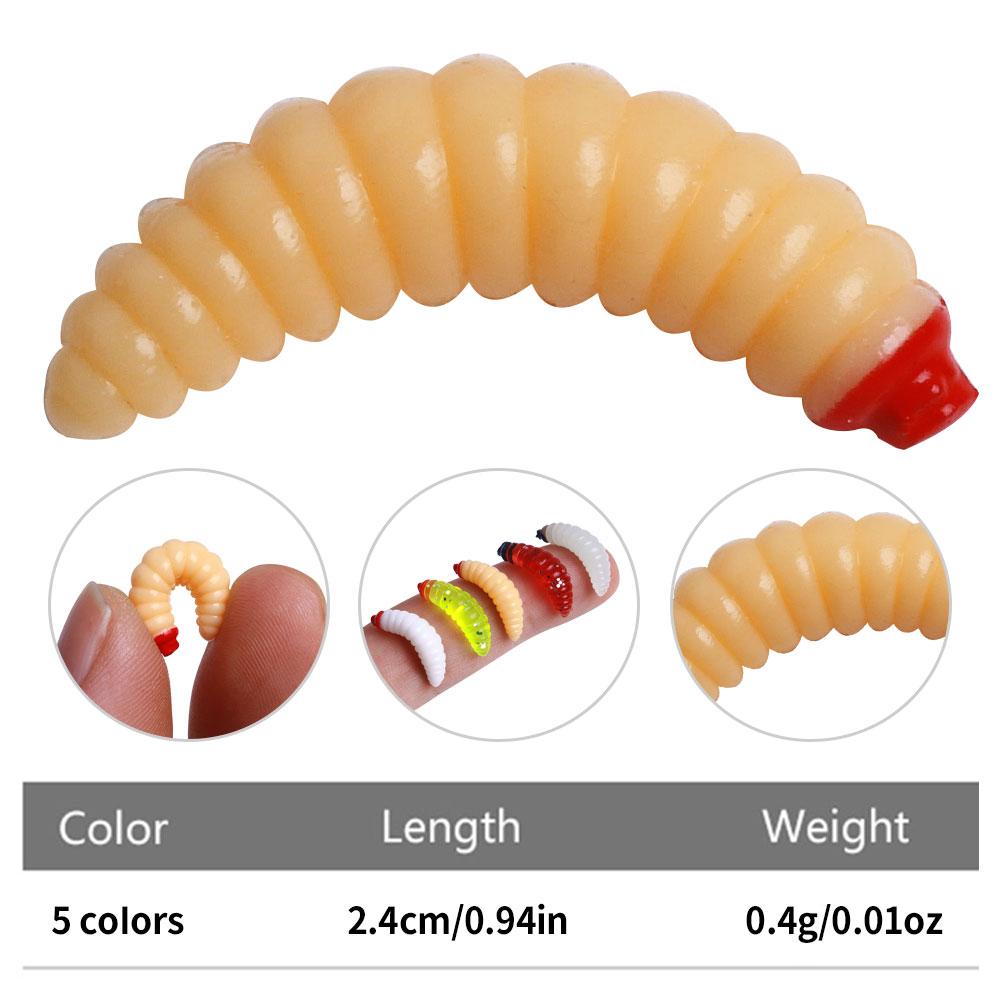 50pcs 2.4cm Maggot Grub Soft Lure Baits Smell Worms Glow Shrimps Pike bass carp Pesca isca artificial Fishing Lure fishing goods