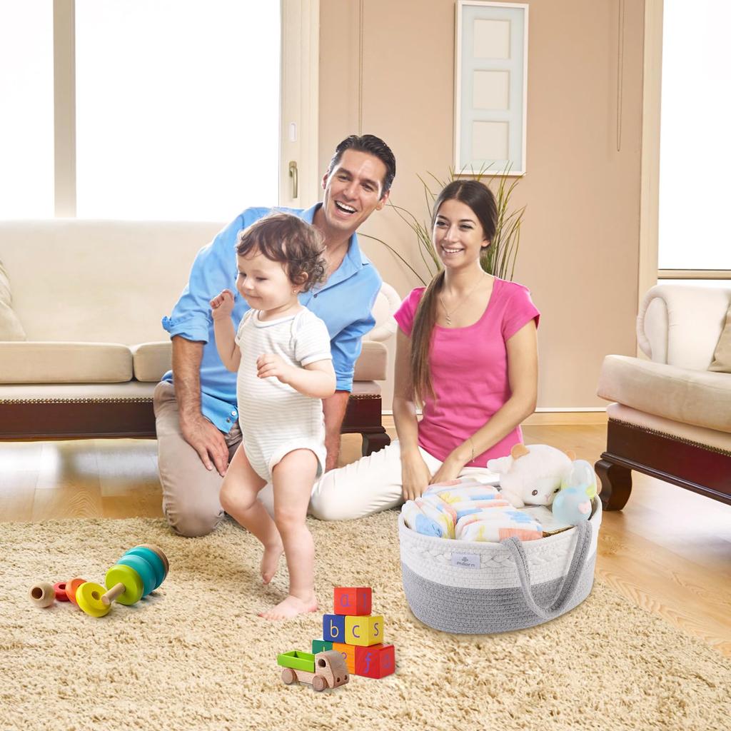 PHILORN Diaper Storage Large Cotton Rope Braided Diaper Storage Baby Supplies Storage Diaper Baby Baby Car Travel Storage Baby Care Supplies Storage 3