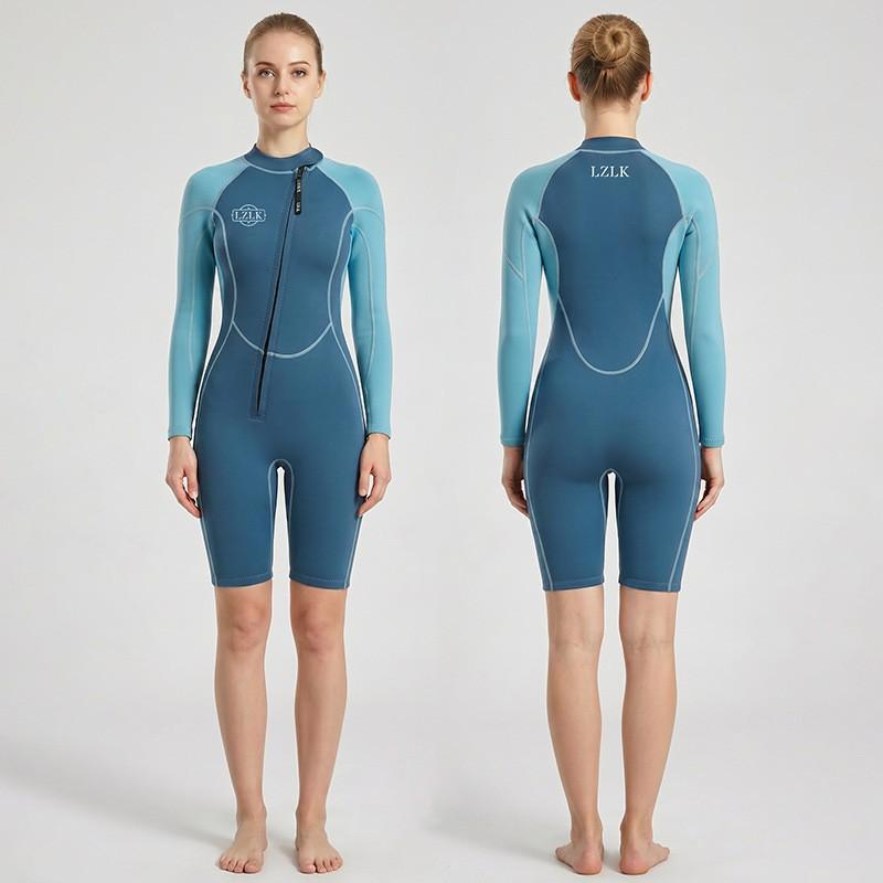 Womens 2mm Shorty Wetsuit With Front Zipper Warm UV-Protective Snorkeling Surfing Swimming