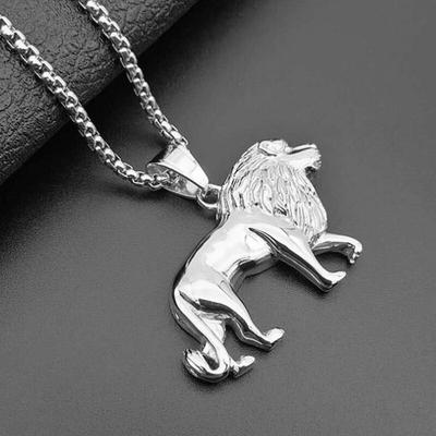 European and American Jewelry Titanium Steel African Male Lion Head Pendant Necklace