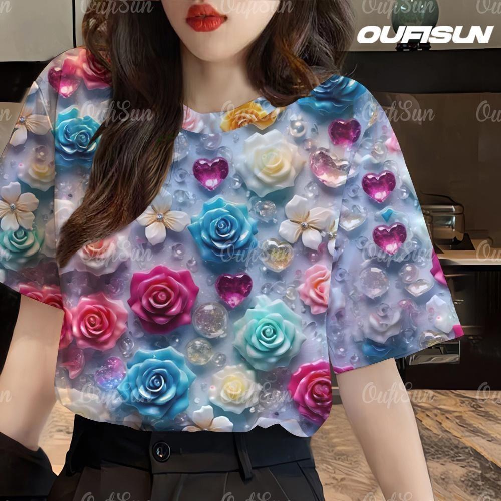 New project: Top 3D printed short sleeved shirt, retro round neck T-shirt