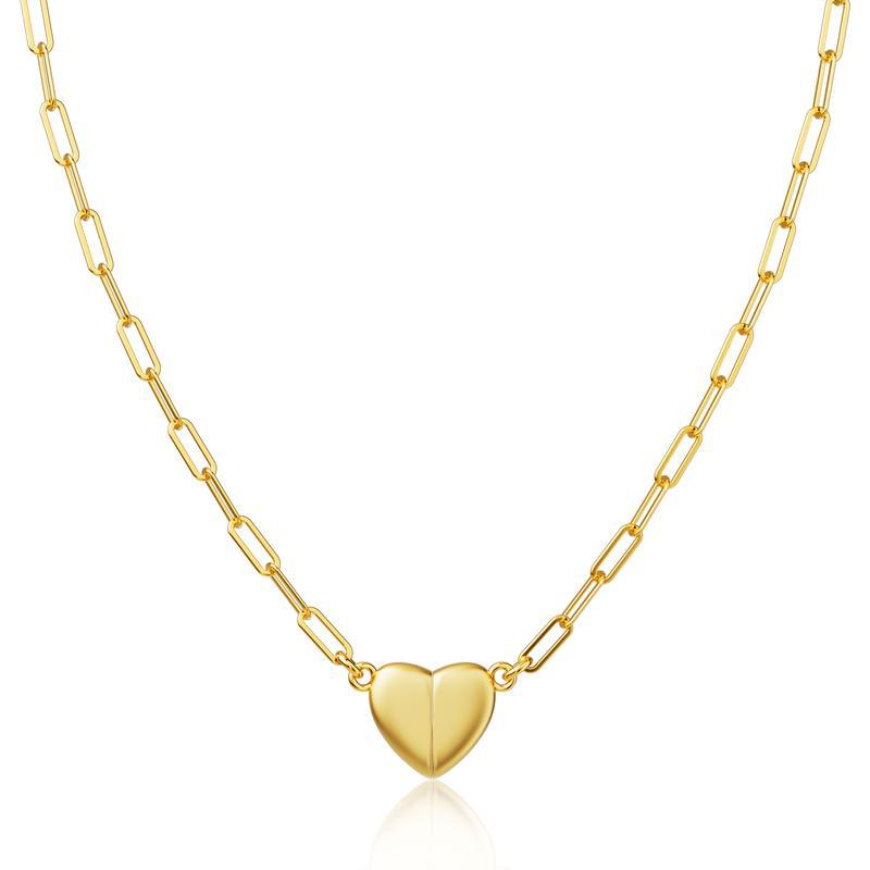

Gold Plated Magnetic Heart Clasp Paperclip Necklace - Minimalist Love Choker for Women