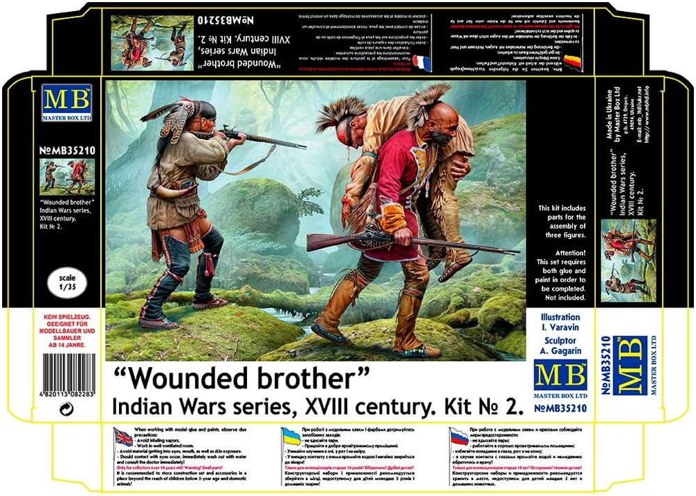 Master Box Indian War Wounded Brothers 3 Native American Soldiers 18th Century Plastic Model MB35210 1/35 No.2