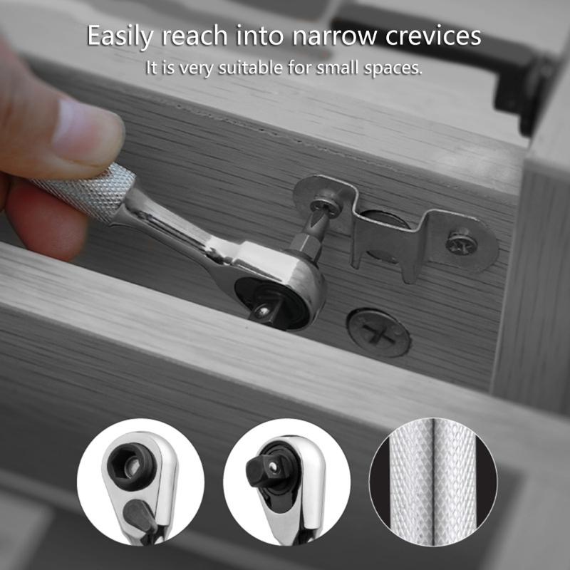 Double Mode Ratcheting Spanner 72 Tooth Gear System Mini 6.35mm Bit Socket Nonslip Grip Industrial Grades Steel Tool