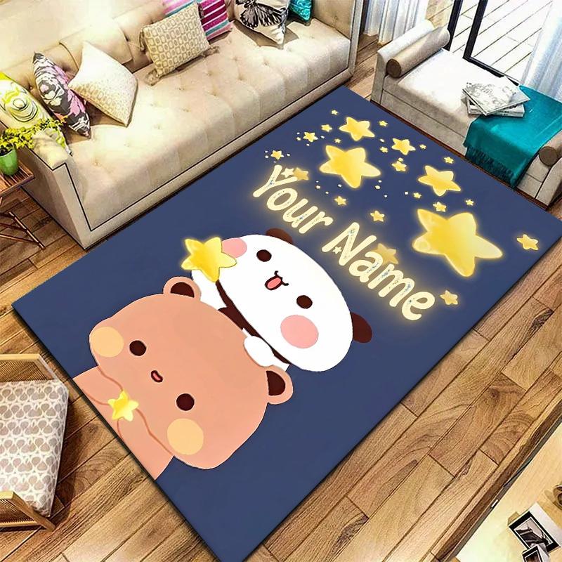 Bear Panda Night Custom Name Carpet Rug For Living Room Bedroom Home Sofa Decoration Kids Play Nonslip Floor Mat