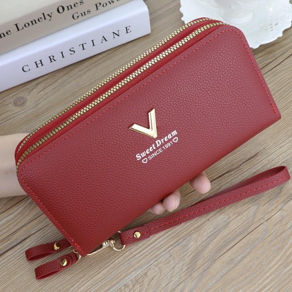 

Fashion Double Zipper Long Wallet Large Capacity Multifunctional Card Holder PU Leather Purse Women червоний