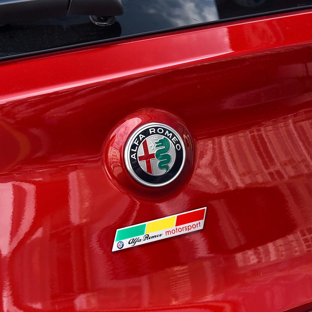 YYCE3 1pc 3D Aluminum Badge Car Body Decor Sticker For Alfa Romeo motorsport Mali Giulietta GT 159 147 156 Mito Giulia F1 Stelvio