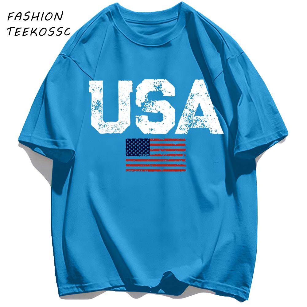 Usa Letter American Flag Printing TShirt Men Cotton Crewneck T Shirts Summer Loose Clothes Multicolor Trendy Short Sleeve