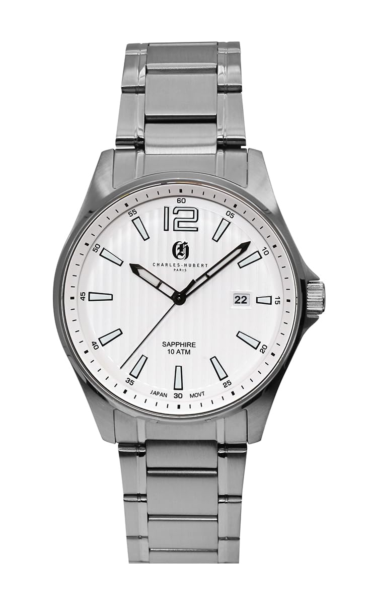 

Watch 3 Hand Date Silver [Charles Hubert] 4041-W Men s білий