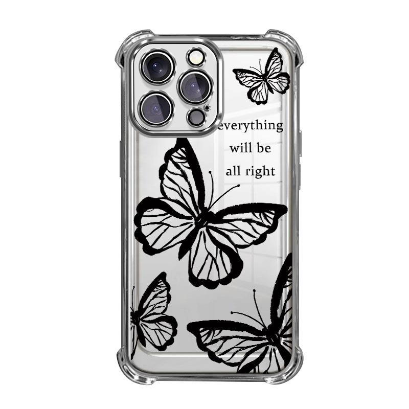 Foreign Trade Explosion Black Butterfly Is Suitable for Apple 14 Anti-drop Mobile Phone Case Iphone17 High-value Airbag Case 16pm.
