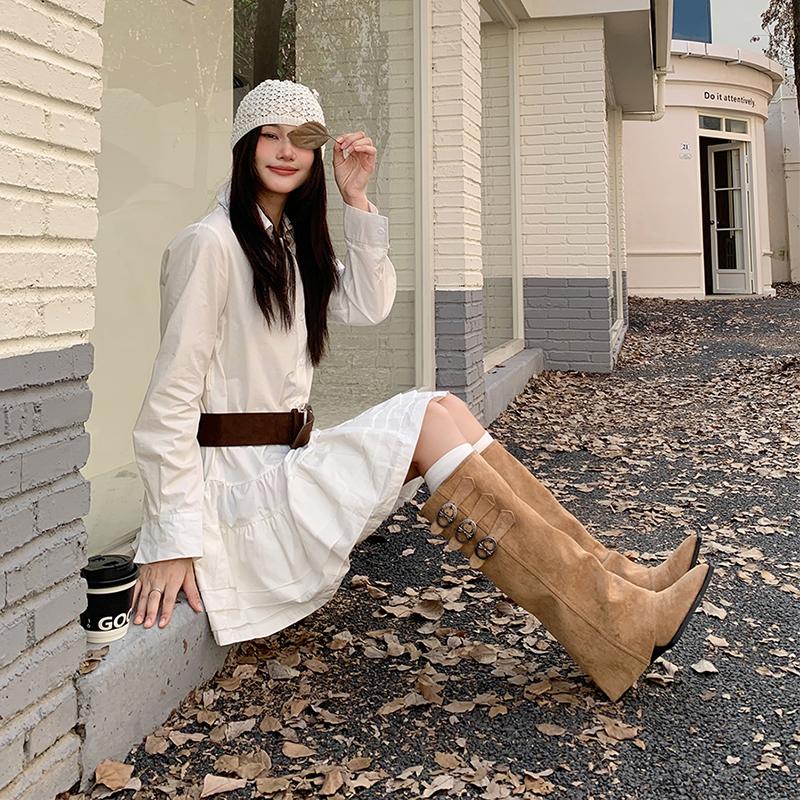 Pointed Toe Skinny Inside Heightened Trouser Boots Women's 2025 Autumn and Winter New Thigh Boots Retro Knee Knight Boots