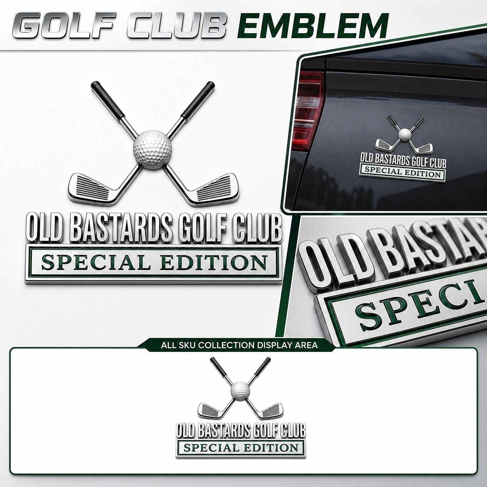 Golf Club Badge Emblem Special Edition Metal Car Sticker with Crossed Golf Clubs and Golf Ball Design Durable Adhesive Backing One Size серебряный