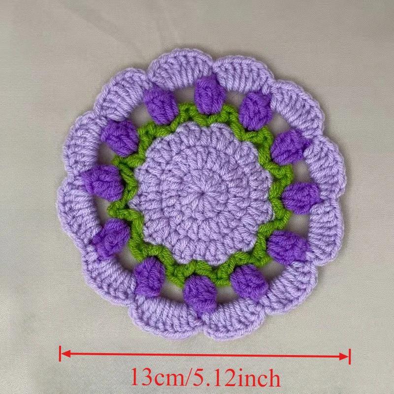 1PC Handmade Crochet Rose Coaster DIY Knitted Flower Insulated Cup Mat Mini Bouquet Creative Design Gift for Home Office Decor