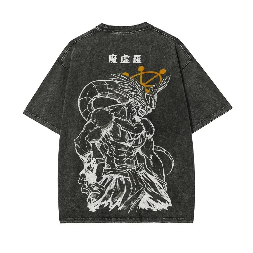 T-shirt Mahoraga Jujutsu Kaisen Uomo Lavaggio Acido Oversize Ruota di Mahoraga Grafica Anime Streetwear Shikigami Cane Divino Vintage Bootleg Tee