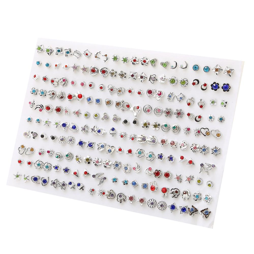 100Pairs Acrylic Crystal Heart Star Moon Small Stud Earrings Set For Women Girl Animal Flower Plastic Earring Trend Jewelry