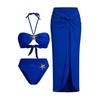 2026 European & American Three-Piece Sexy Halter Bikini with Two-tone Swimsuit & Beach Skirt