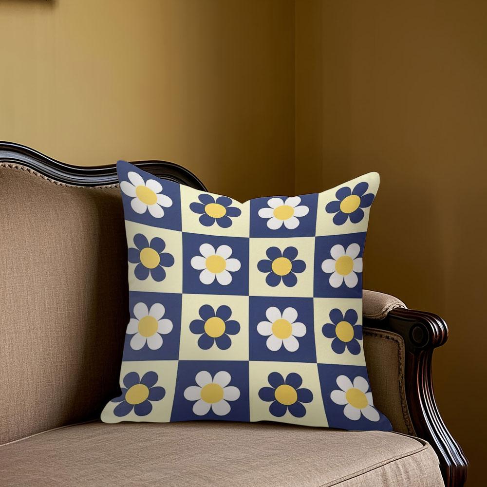Checkerboard Flower Pattern Square Jacquard Pillow Cover for Sofa Office Waist Cushion Cover Home Decorative Pillowcase