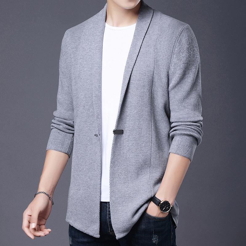 

Мужской свитер простой вязки на весну и осень, молодежная куртка с длинным рукавом и полуоткрытым воротом XS