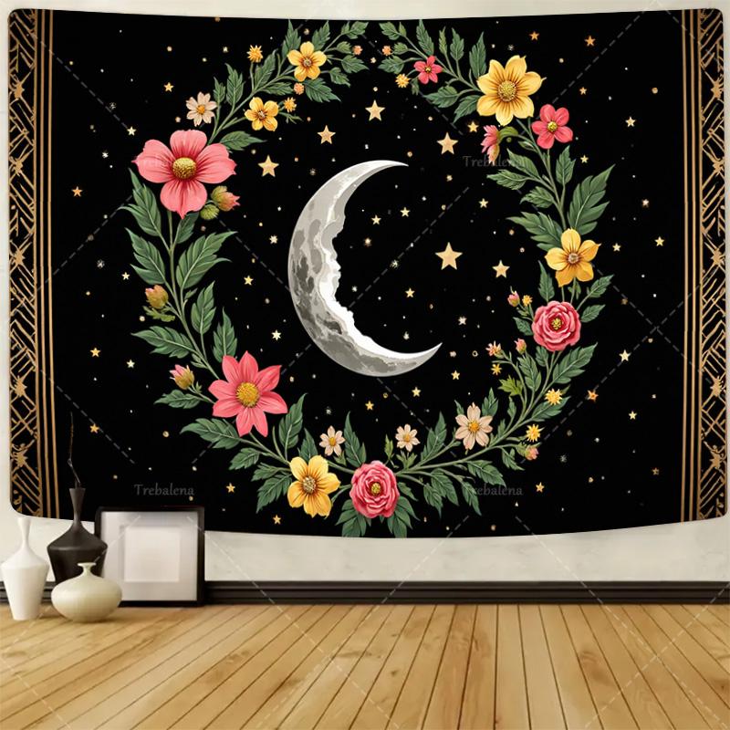 1pc Wall Tapestry Yin Yang Sun Moon Tapestry - Black White Boho Wall Hanging for Bedroom Decor