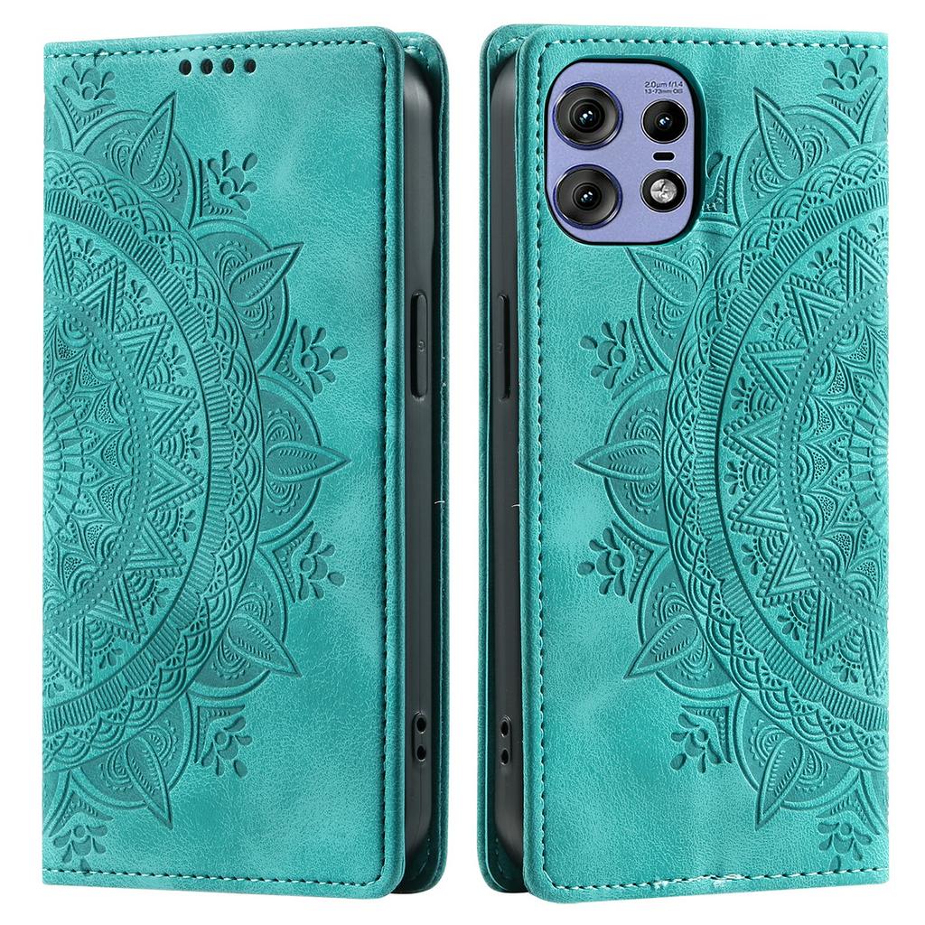 For Motorola Edge 50 Pro 5G Case Imprinted Mandala Leather Magnetic Closure Phone Cover