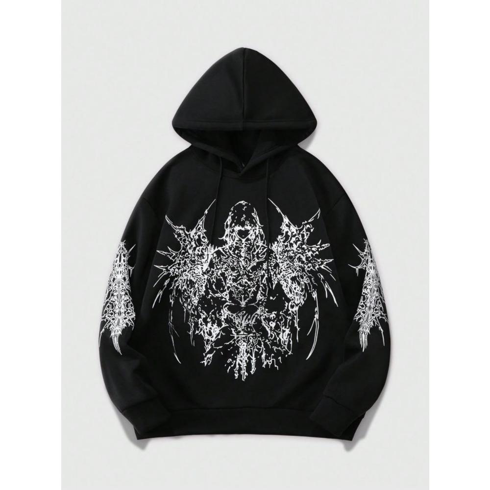 Pattern Printed Hooded Sweatshirt, Drawstring Casual Hooded Sweatshirt, Autumn and Winter Men s Hooded Sweatshirt S