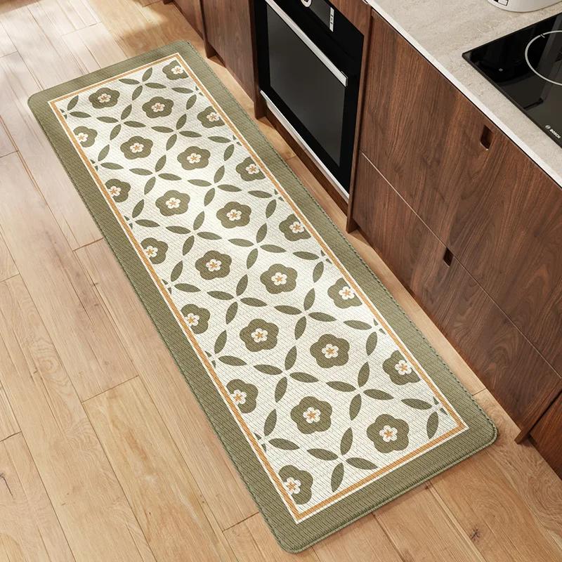 Ins Style PU Leather Kitchen Floor Mat Nordic Oil and Water Resistant Carpet Washable Thickened Anti Slip and Anti Fall Foot Pad