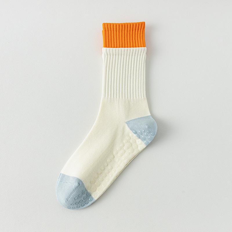 

Носки для йоги, Женские летние тонкие носки до середины икры, Профессиональные фитнес, пилатес, спортивные, Противоскользящие длинные носки до икры с шортами-акулами 1 pair молочный белый