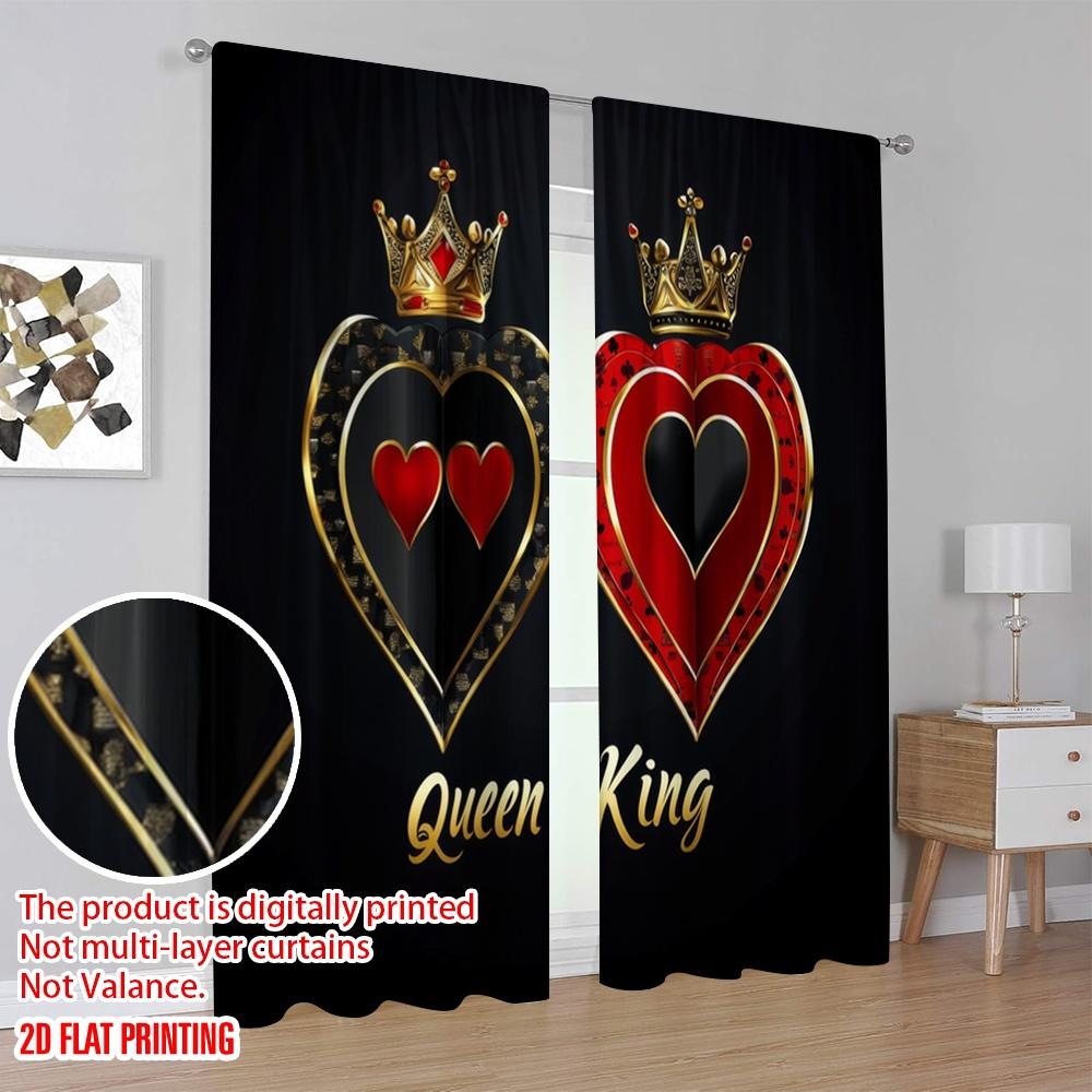 2pcs,2D Plane Printing Pattern Curtains Royal Hearts Versatile Polyester (without Rod) Art Deco Festive for Study, Living Room,