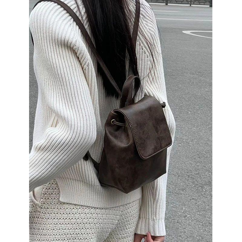 Xiaohongshu Petite Retro American Brown Backpack - Simple, Versatile Shoulder Bag BM2025