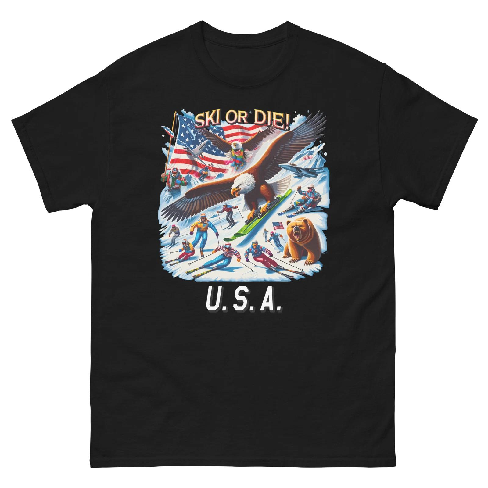 USA Ski Or Die Eagle USA America Skiing Skier T-Shirt Shirt S
