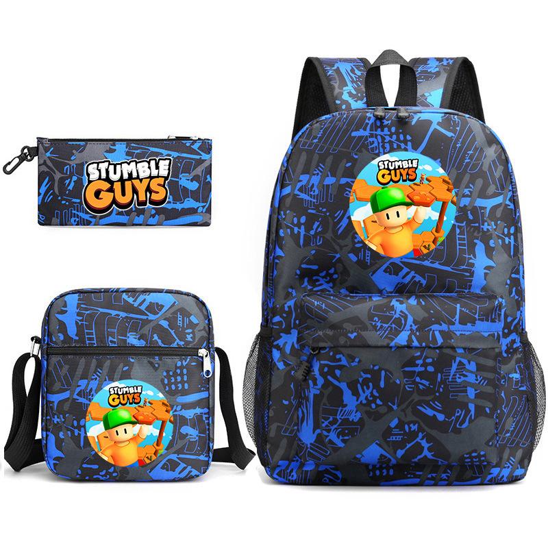 Large Capacity Schoolbag with Shoulder Strap; Student Three-piece Pencil Case Set