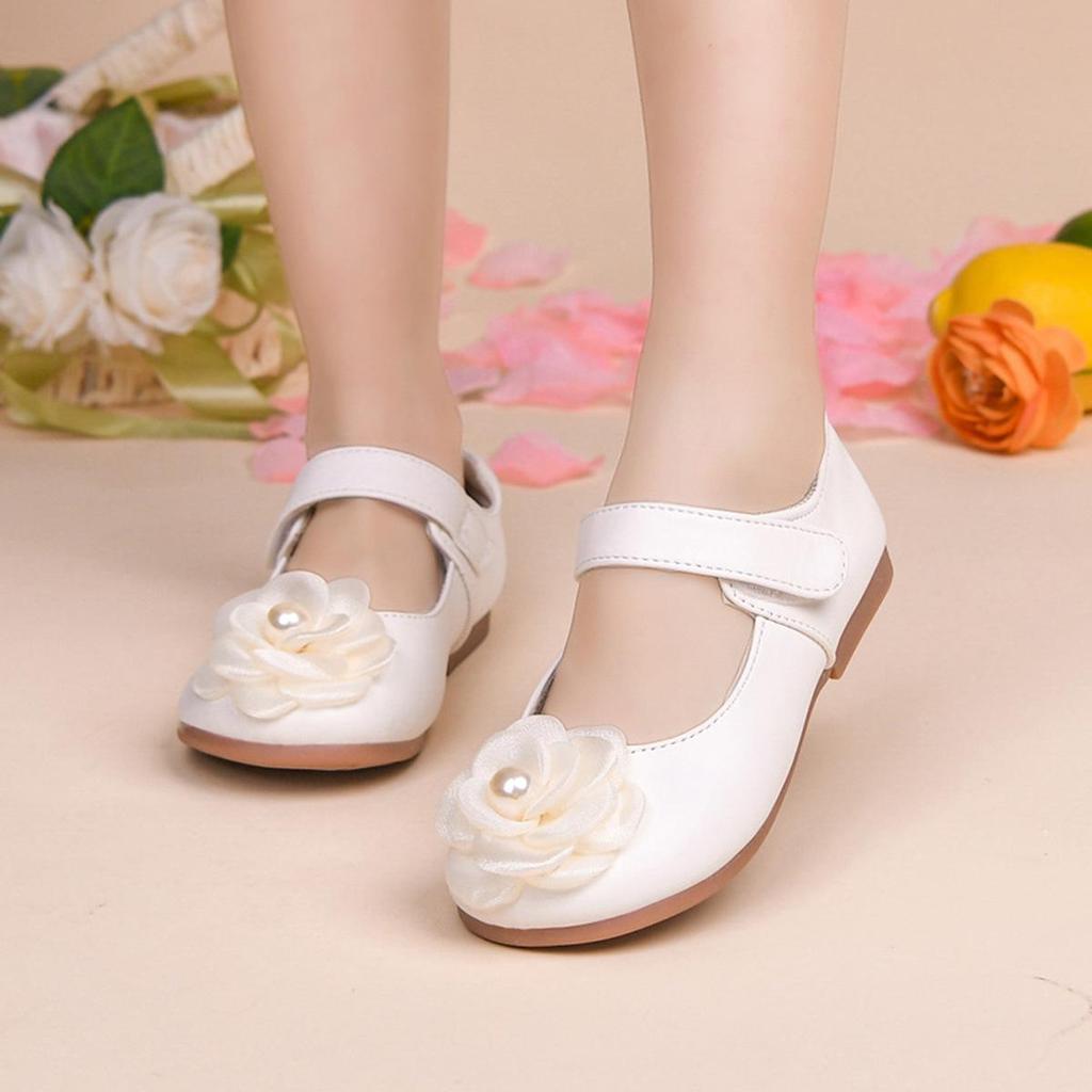 Spring & Autumn Flower Girl Loafers: Kids' White Leather Princess Shoes