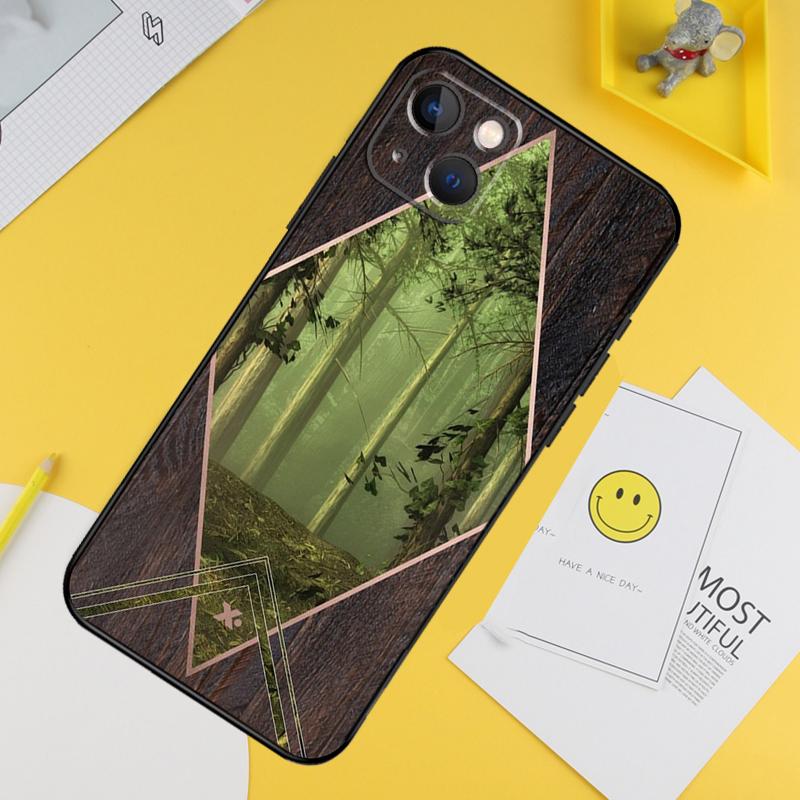 Forest Geometry Wood Nature Phone Case For iPhone 16 Pro Max 12 13 Mini 11 14 15 Pro Max XR 16 15 Plus 16e Back Cover