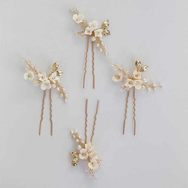 Handmade Pearl Floral Bridal Hair Accessories Women's Bobby Hair Pin Set for Wedding Alloy Material Elegant Headpiece