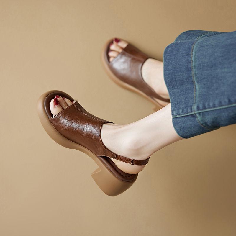 Thick-soled Chunk-heeled Sandals for Women, 2025 New Summer High-heeled Waterproof Platform, Versatile Roman Shoes for Daily Use