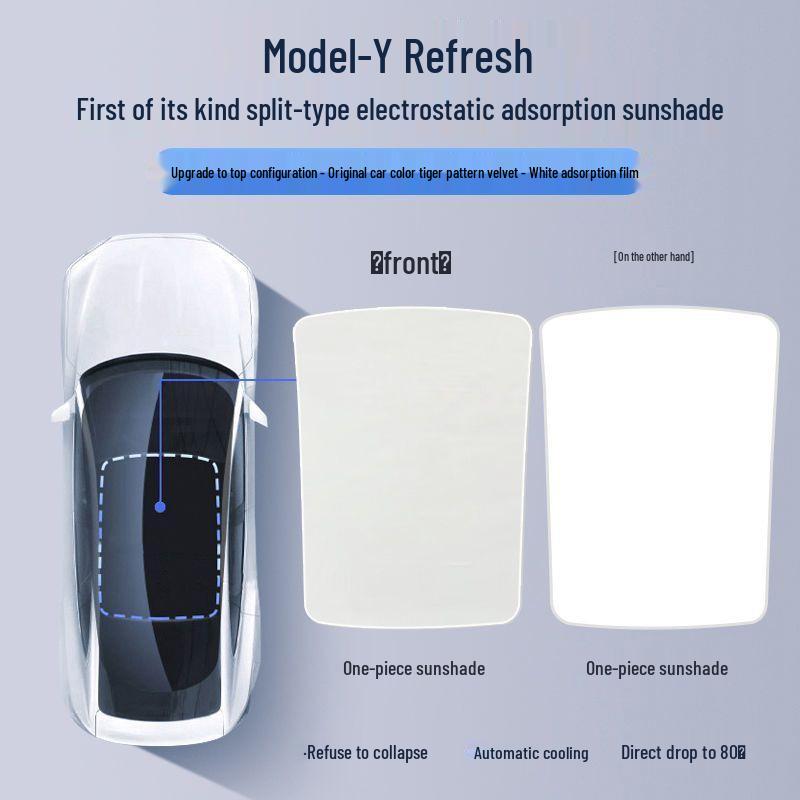 Tesla Model Y & 3 Sunroof Suede Sunshade: Electrostatic Adsorption Sun Protection & Heat Insulation