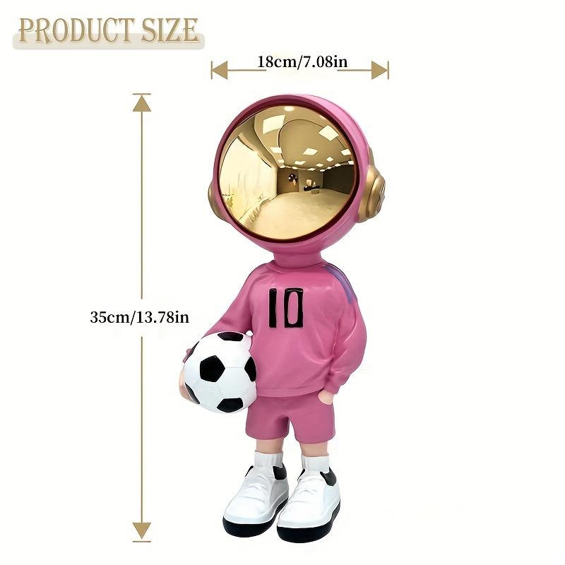 1pc Astronaut Football Figurine,Creative Resin Home,Office Decor,Blue/White Soccer Player Astronauts with Golden Helmets, Fun Sports,Themed Decoration