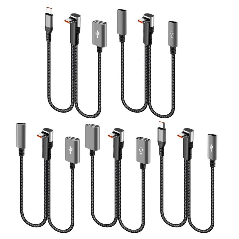 Right Angle Type C Splitter Charging Cable 25cm Double USB Port 66W Fast Charge Nylon Braided Cord For Phone Laptop Accessories