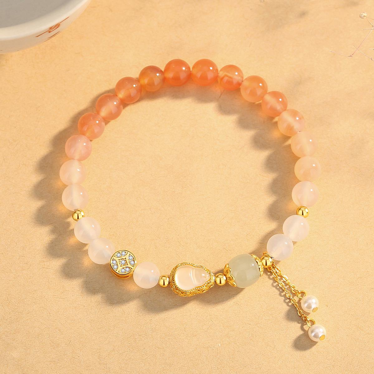 Tichiya Agate Gradient Bracelet: S925 Sterling Silver, Chinese Style, Light Luxury Water Jade Gourd Design for Women S925 Silver