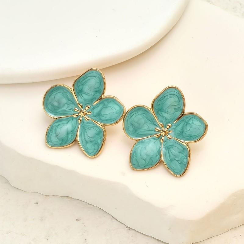 Creative Drop Oil Stainless Steel Petal Stud Earrings for Women Vintage Elegant Simple Flower Earrings Daily Versatile Jewelry