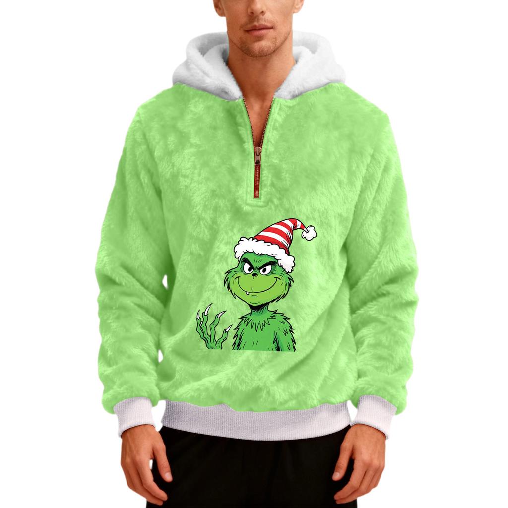 Herre Plysj Halv Glidelås Hettegenser