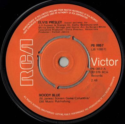 7inch Record ELVIS PRESLEY - Moody Blue PB0857 RCA VICTOR 1976 UK Rock Used