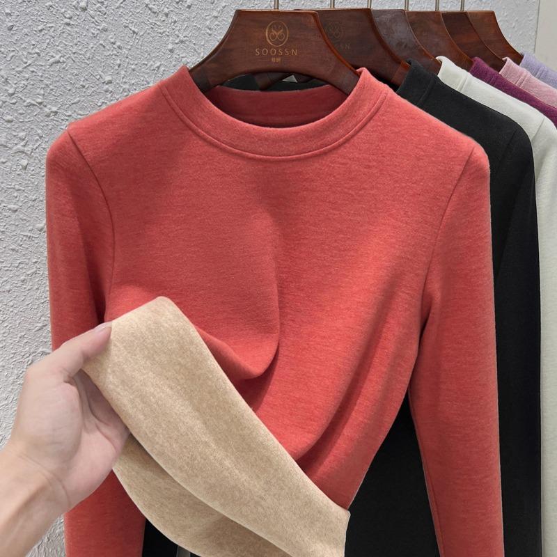 Crew neck German velvet bottoming shirt women's long-sleeved inner with autumn and winter new temperament women's clothing silk cashmere thermal top