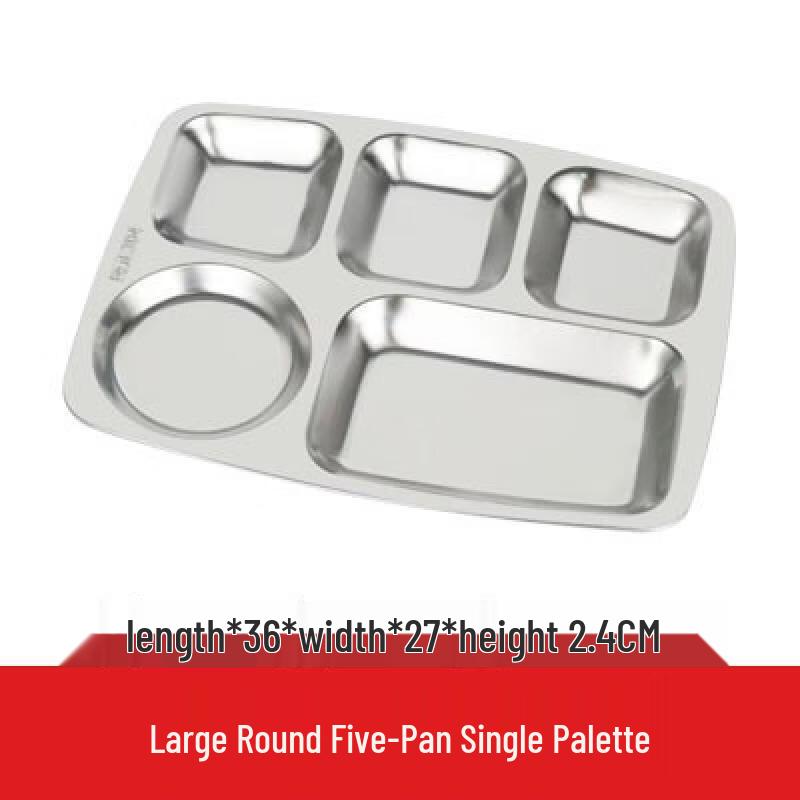 304 Stainless Steel 5-Compartment Canteen Tray