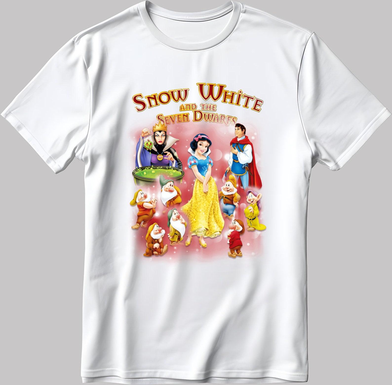 Snow White And The Seven Dwarfs Short Sleeve White-Black Men s / Women s T-Shirt N604 S
