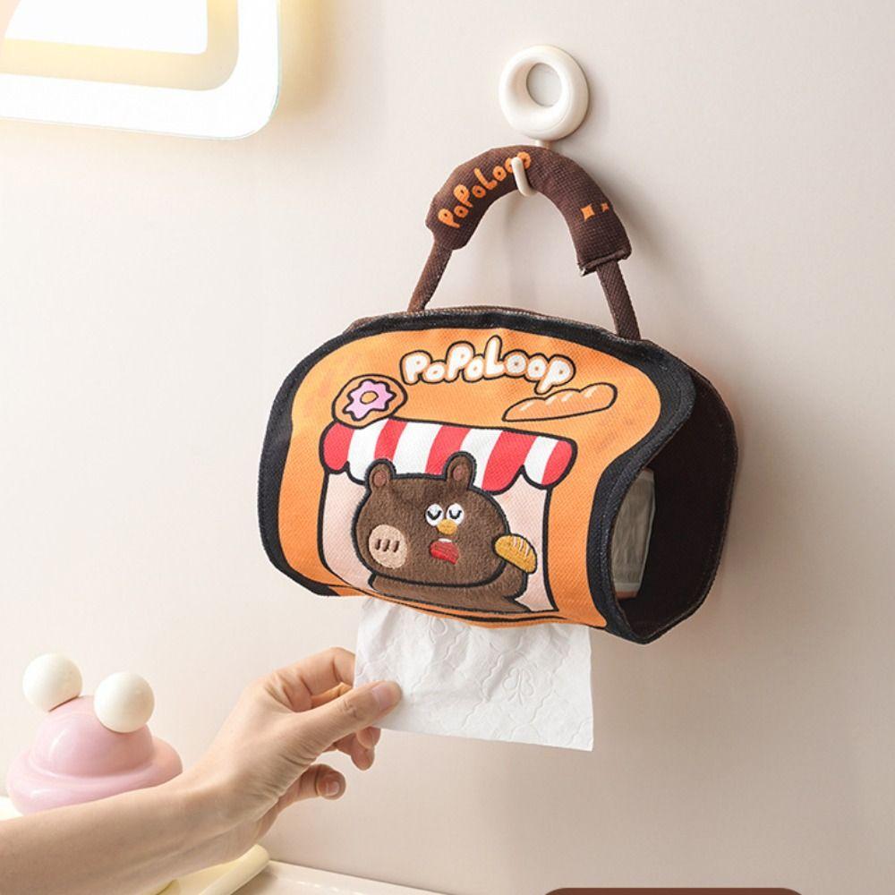 Universal Hanging Toilet Paper Holder Dust-proof Canvas Tissue Holder Cute Bear Reusable Napkin Dispenser for Car Use