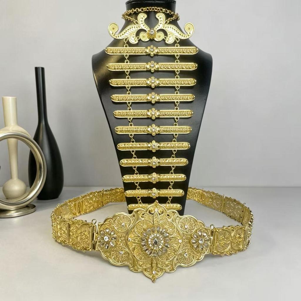 Caucasian Ethnic Rhinestone Waistband & Necklace Set