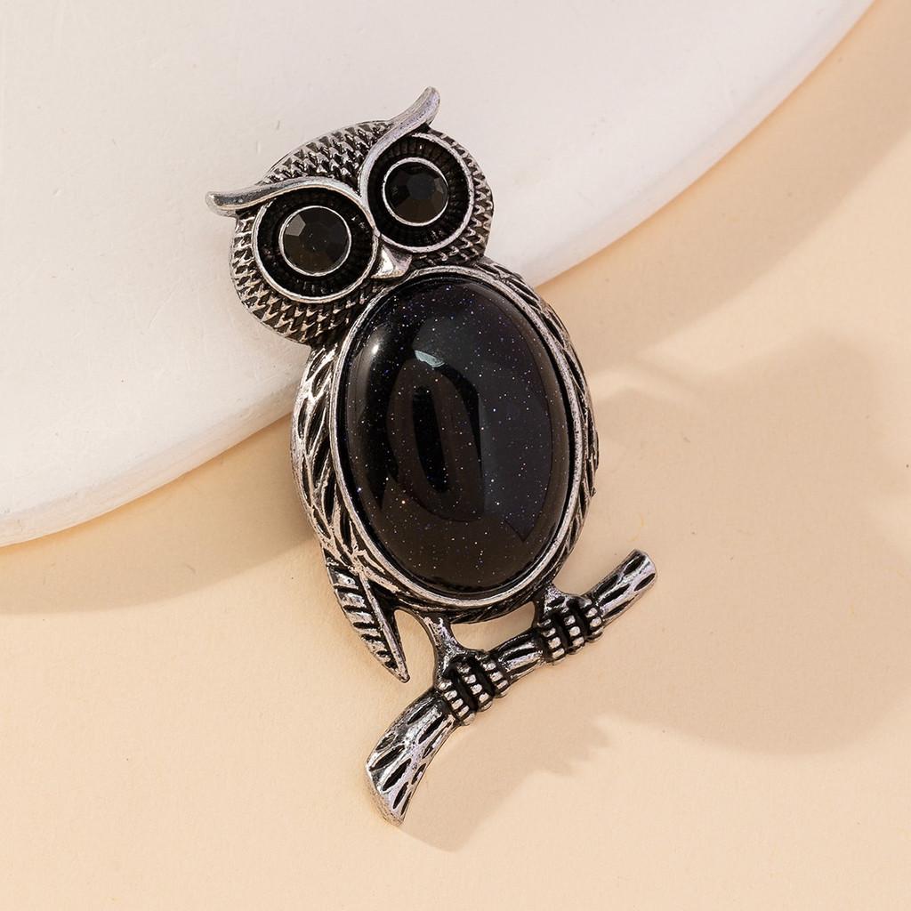 Owl Pendant Brooch With Natural Stone Embedding For Fashion Accessories
