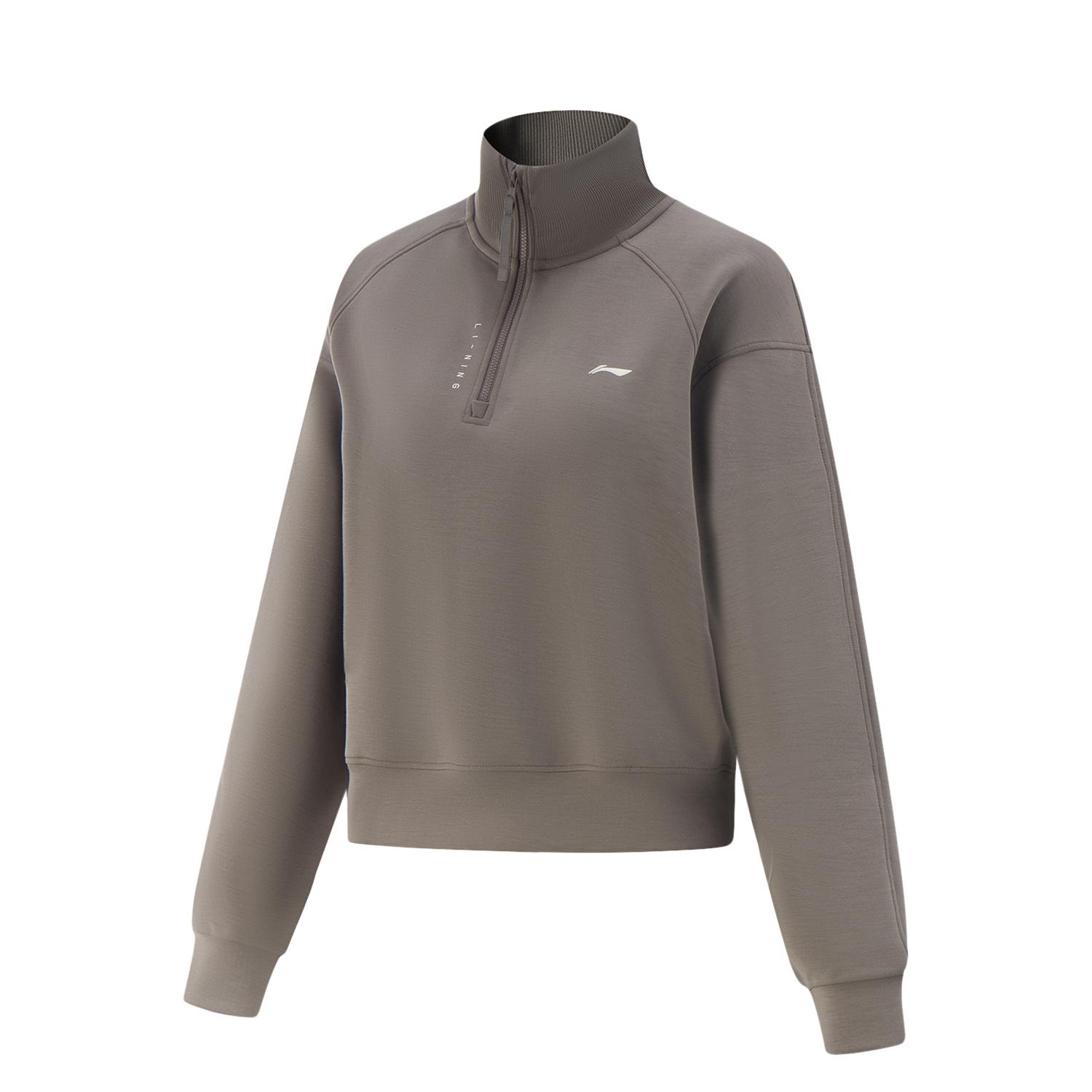 

Li-Ning Comfortable Simple Stand Collar Versatile Loose Solid Color Drop Shoulder Long Sleeve Sweatshirt Women sweatshirt AWDV510-4 L