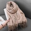 Literary fine-grain plaid warm fringed scarf female sweet retro temperament fashion imitation cashmere fringed shawl male